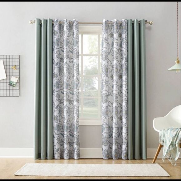 Set of 3 Panels Yuto Medallion Floral Light Filtering Top Curtain Panel White - Picture 5 of 6